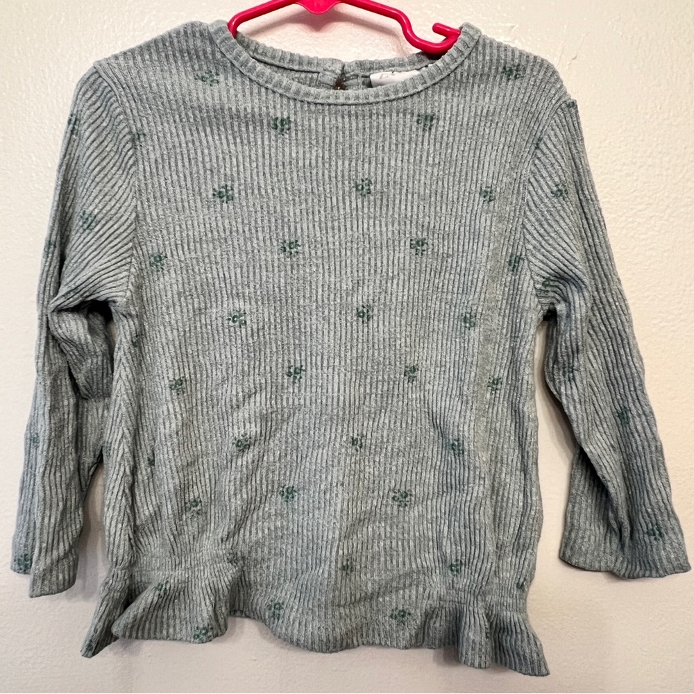 Zara Girls Floral Ribbed Long Sleeve Shirt